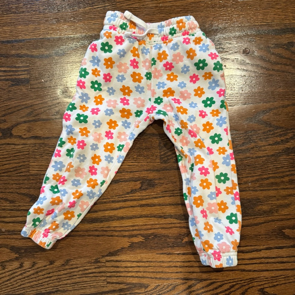 Floral Print Toddler Jogger Pants Spring Play Pants Retro Flowers Girls 3T